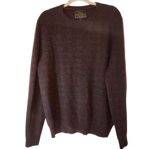 Jos A Bank Reserve Lambs Wool Crewneck Sweater Brown & Black Herringbone Large